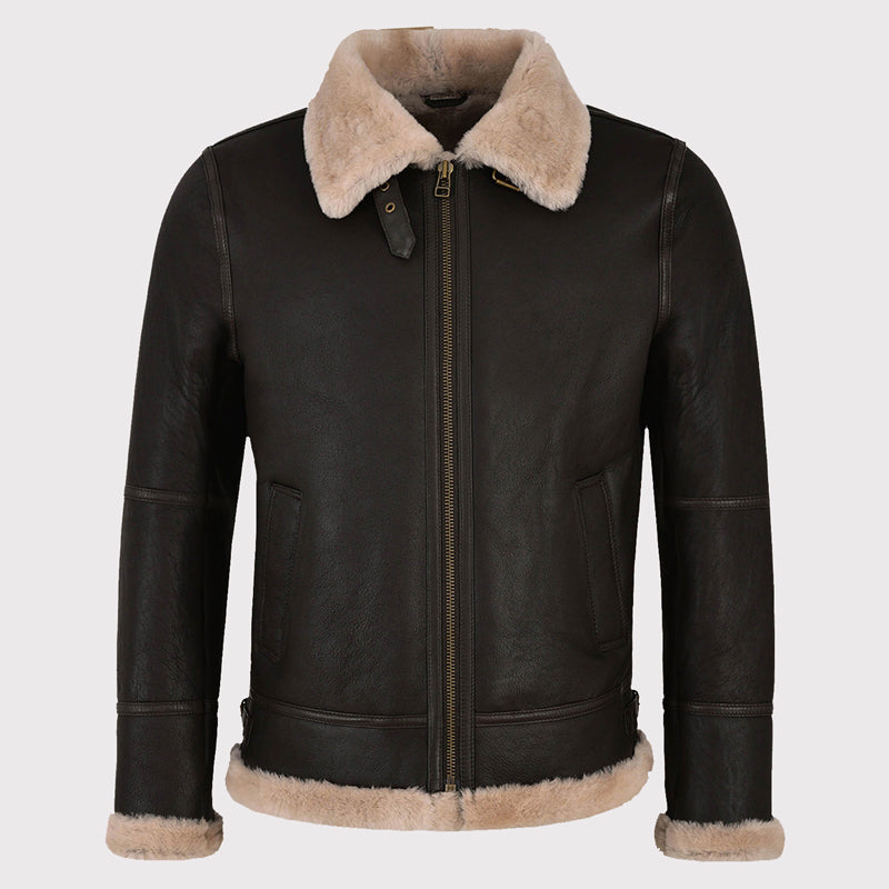 Men's Dark Brown Sheepskin Jacket - AMSEL LEATHERS