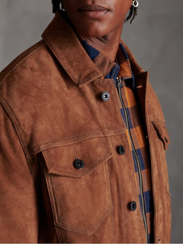 men's brown leather shirt alaric back view
