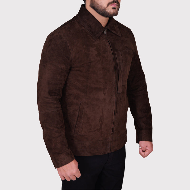 Men's Dark Brown Suede Leather Jacket - AMSEL LEATHERS