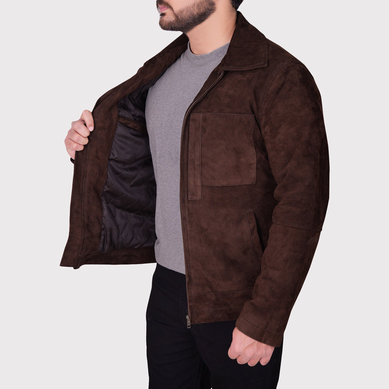 Men's Dark Brown Suede Leather Jacket - AMSEL LEATHERS