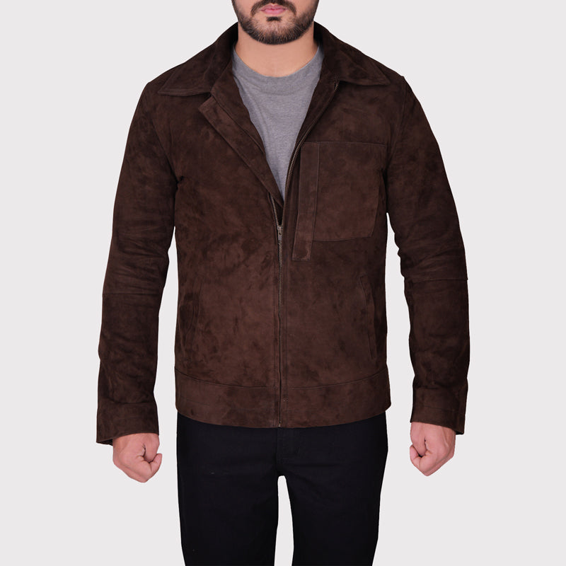 Men's Dark Brown Suede Leather Jacket - AMSEL LEATHERS