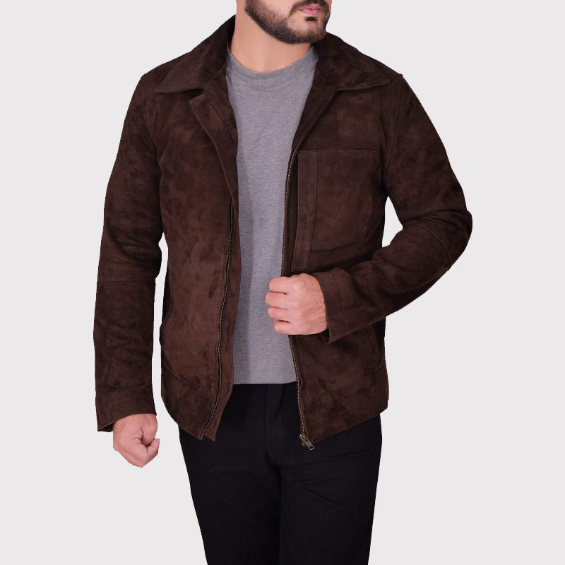 Men's Dark Brown Suede Leather Jacket - AMSEL LEATHERS