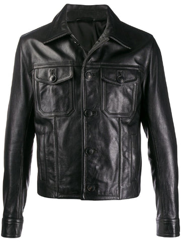 men’s black cowhide leather jacket front view