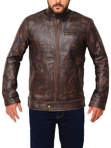 • mens biker jacket side angle brown
