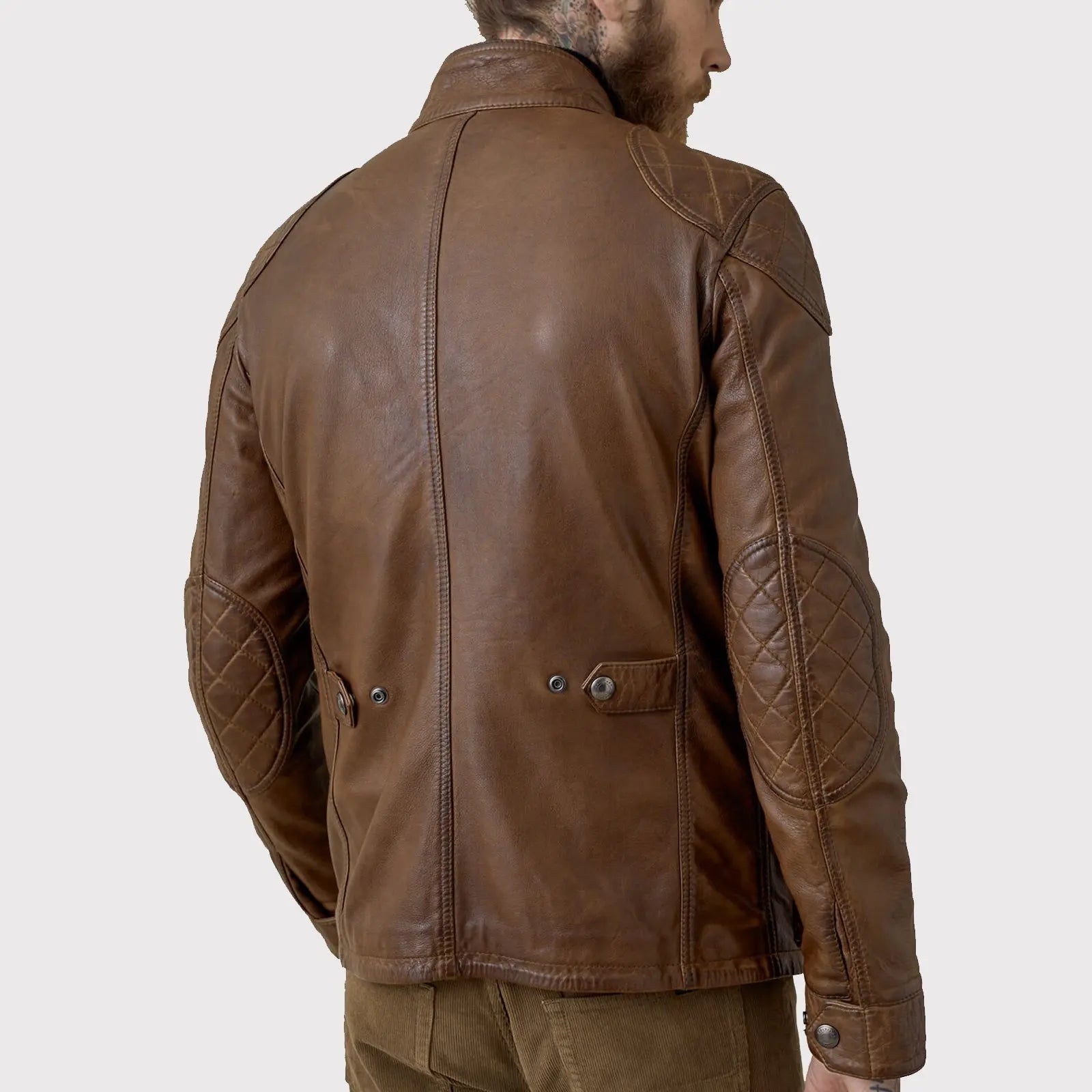 Men Lambskin Leather Field Jacket in Walnut - AMSEL LEATHERS