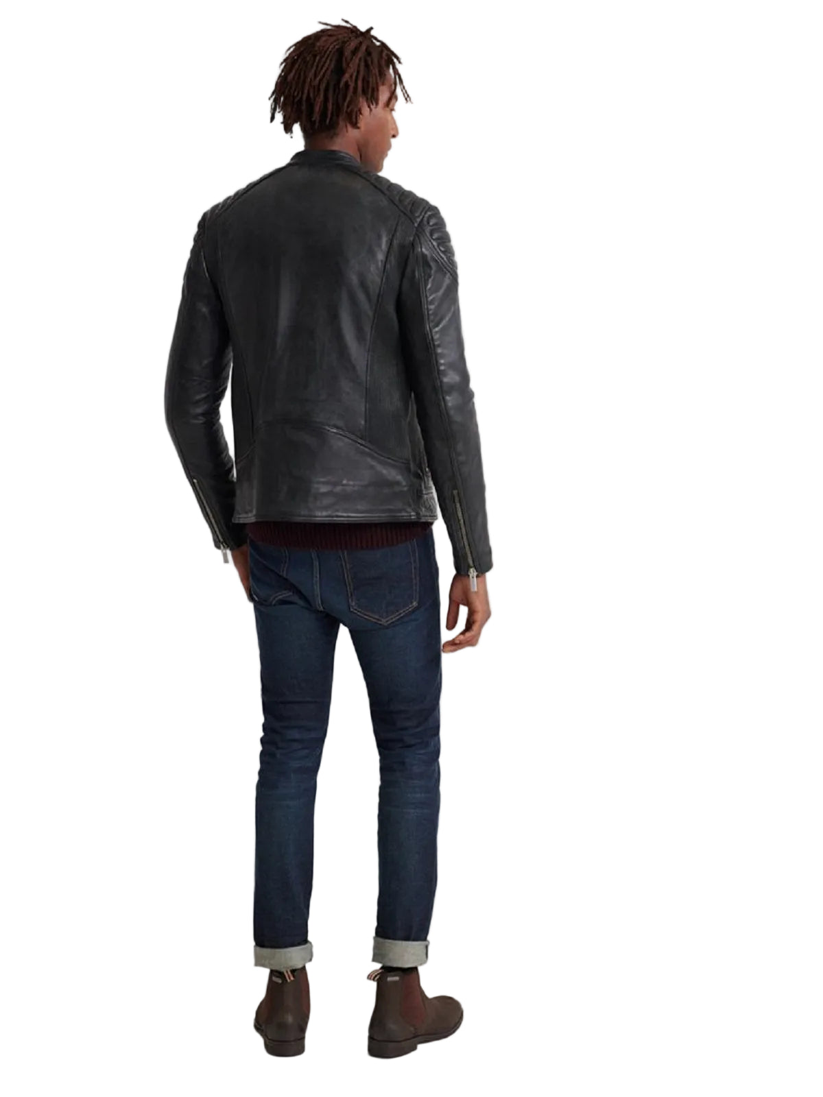 men's black leather biker jacket kael back view