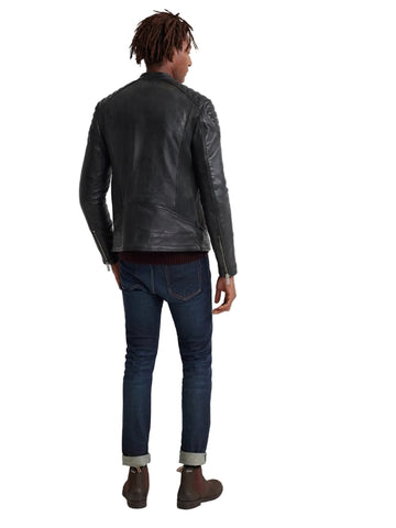 men's black leather biker jacket kael back view