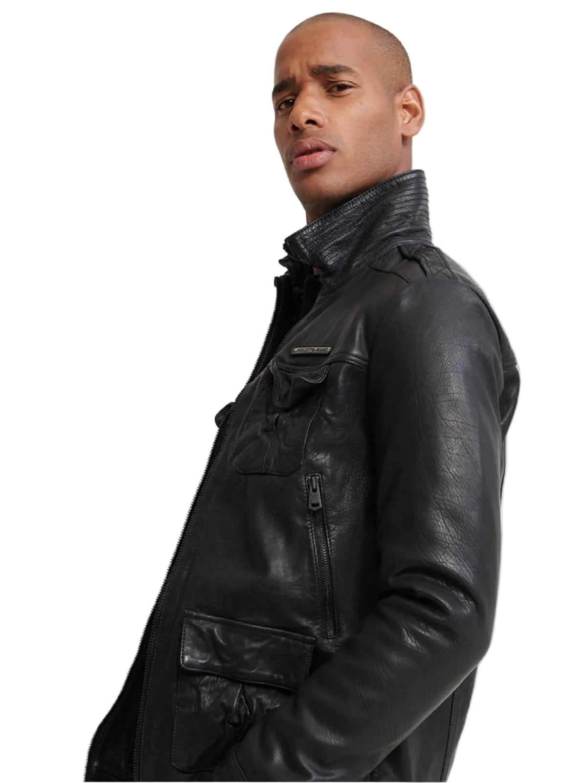 men's black leather racer jacket armand texture detail