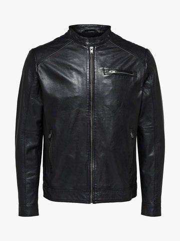 men’s black cowhide leather jacket back view
