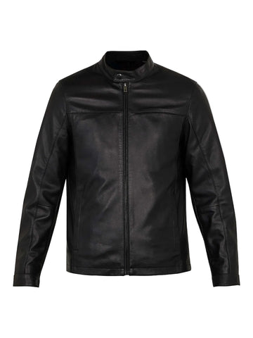 • mens black leather jacket button cuffs detail
