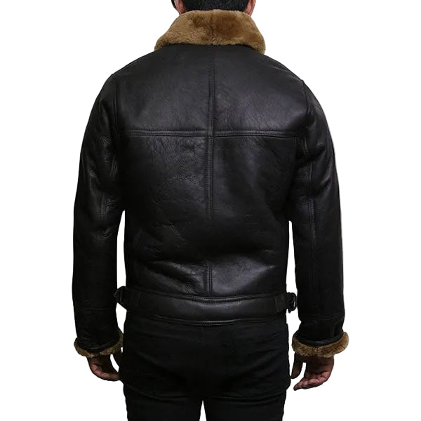Brown fleece lined leather jacket for men