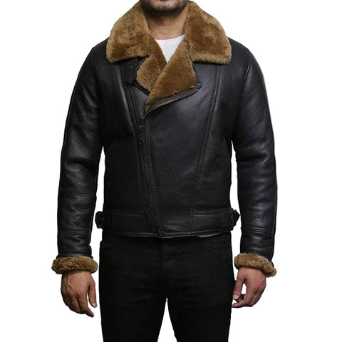 Men’s brown shearling sheepskin leather jacket
