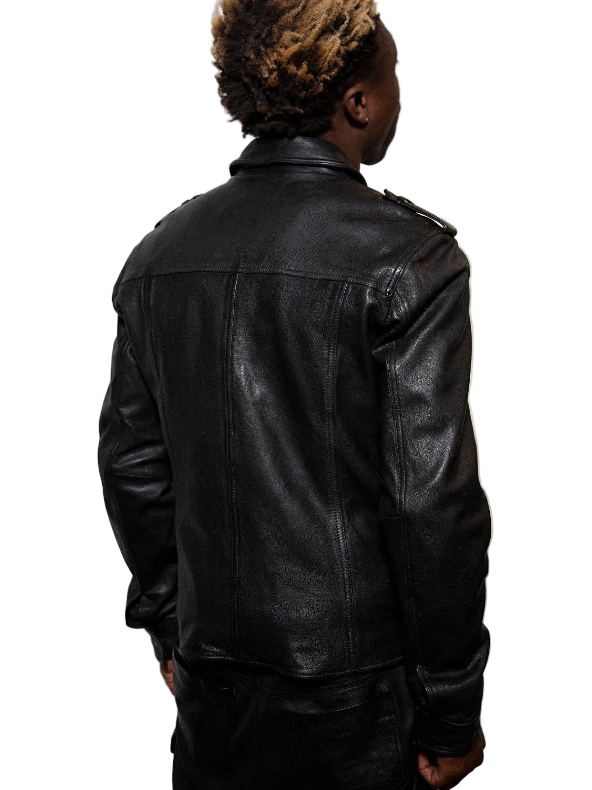 men's black leather shirt orion side angle