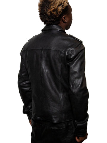 men's black leather shirt orion side angle