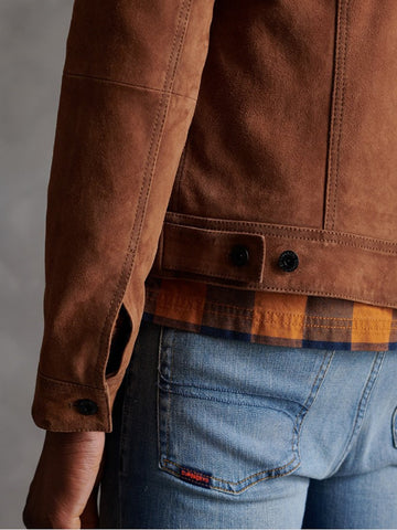 men's brown leather shirt alaric detail close up