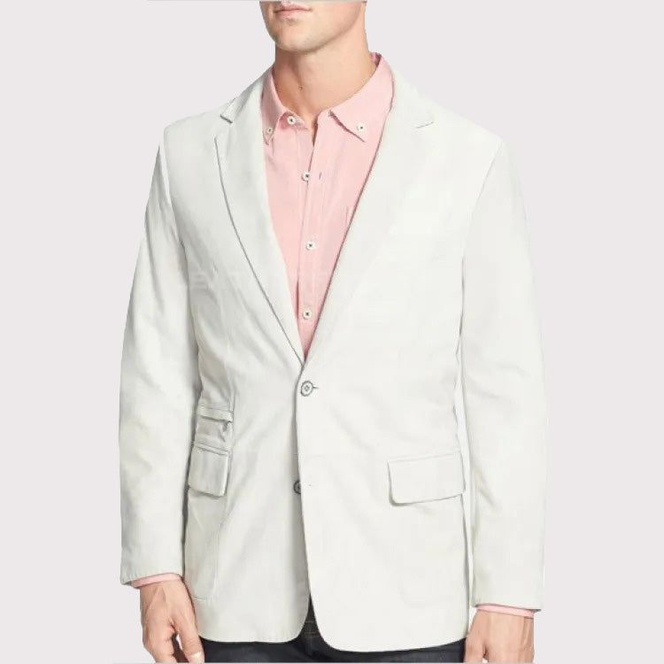 Soft Lambskin White Leather Blazer for Men - AMSEL LEATHERS