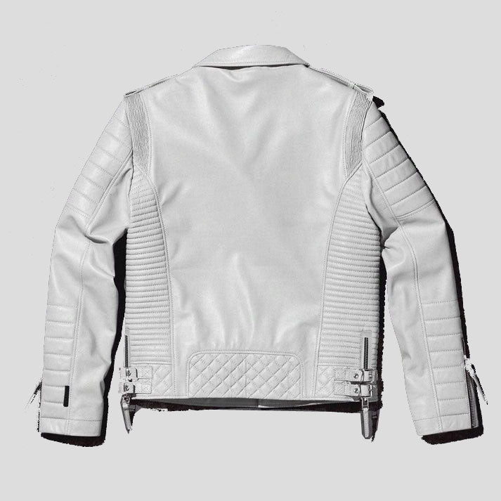 Men White Pearl Biker Leather Motorcycle Jacket - AMSEL LEATHERS