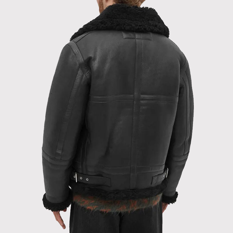 Classic Men's All Black Shearling Jacket - Timeless Style - AMSEL LEATHERS