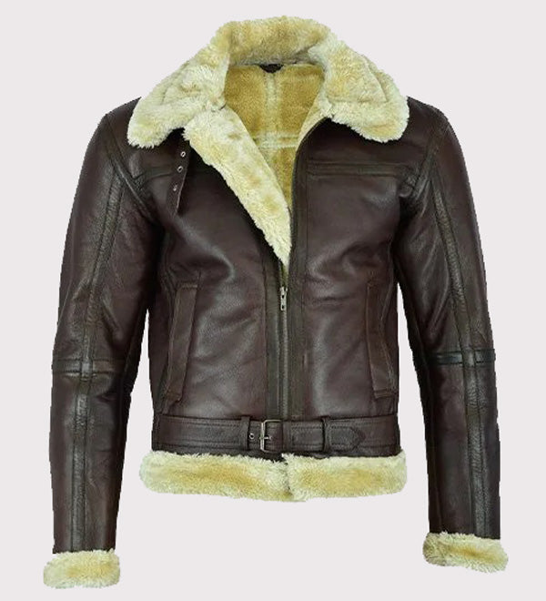 Men's Aviator Bomber Leather Jacket with Fur Collar - AMSEL LEATHERS