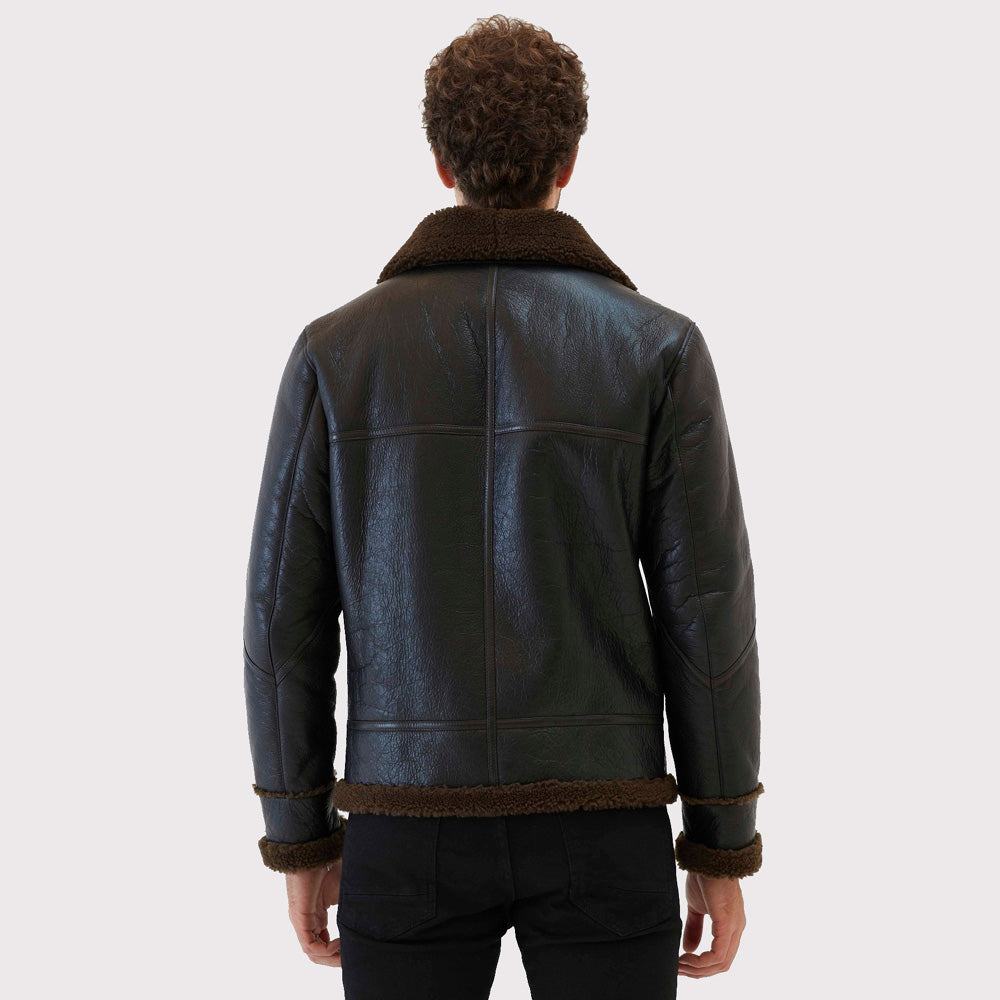 Premium Men's Aviator Dark Brown Shearling Jacket - AMSEL LEATHERS