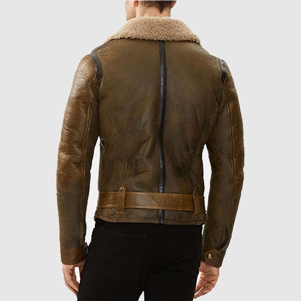 Men's B3 Aviator Shearling Brown Leather Bomber Jacket - AMSEL LEATHERS