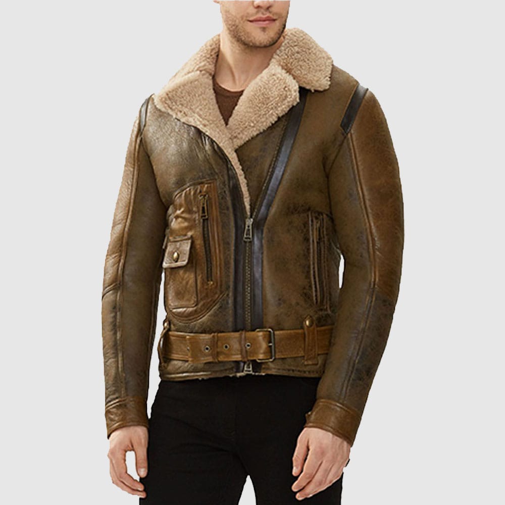 Men's B3 Aviator Shearling Brown Leather Bomber Jacket - AMSEL LEATHERS