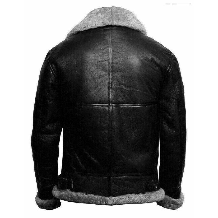 Men's B3 Bomber Flying RAF Aviator Leather Jacket with Real Fur Collar - AMSEL LEATHERS