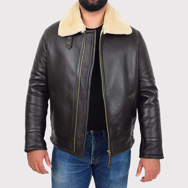 Men's B3 Bomber Aviator Pilots Sheepskin Flying Jacket - Shearling Coat - AMSEL LEATHERS