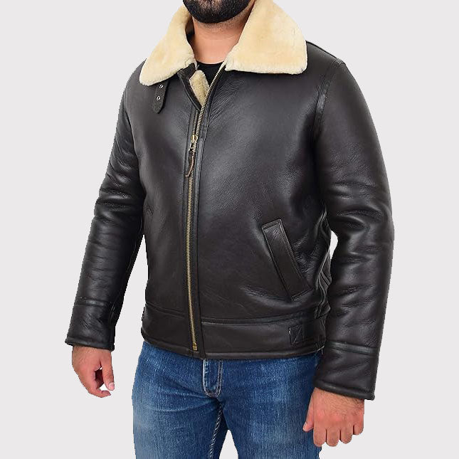 Men's B3 Bomber Aviator Pilots Sheepskin Flying Jacket - Shearling Coat - AMSEL LEATHERS