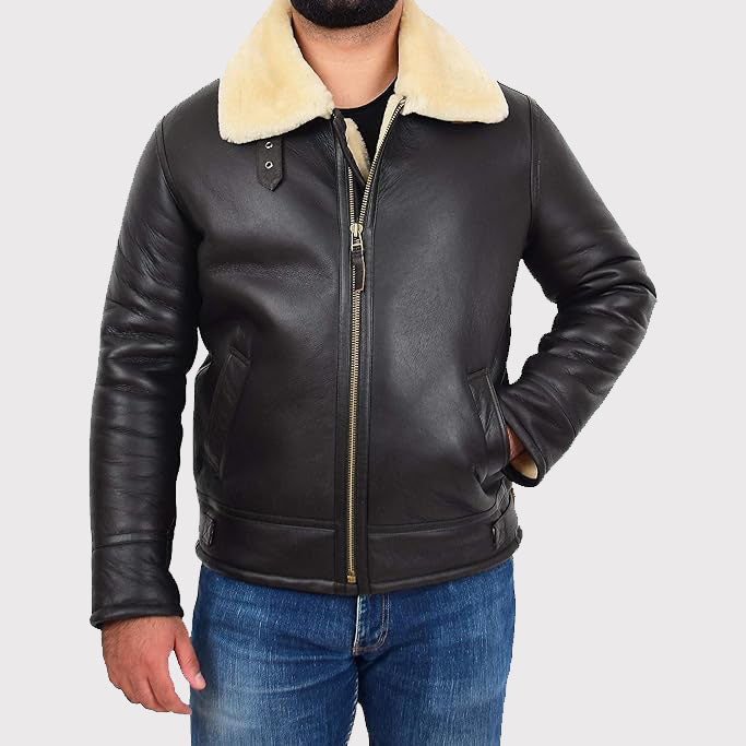 Men's B3 Bomber Aviator Pilots Sheepskin Flying Jacket - Shearling Coat - AMSEL LEATHERS