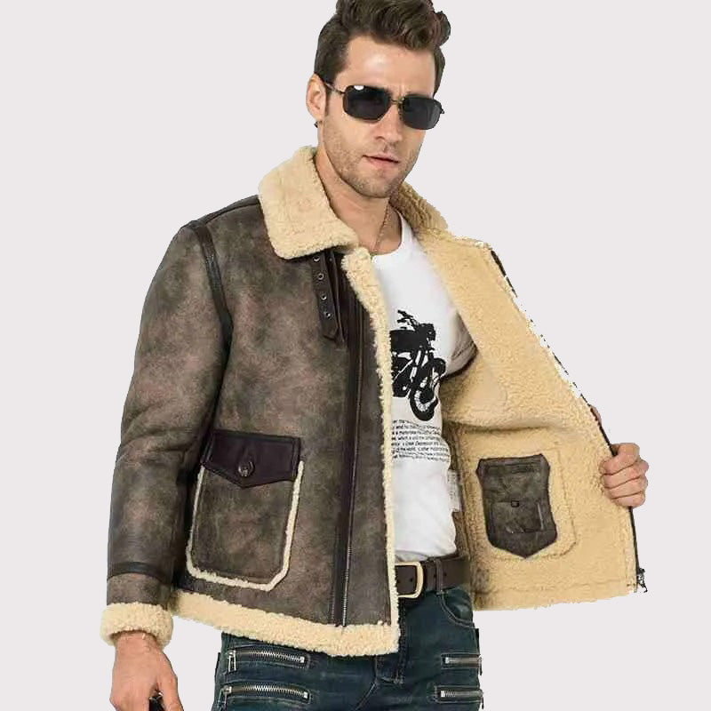 Men's B-3 Bomber Shearling Flight Aviator Jacket - AMSEL LEATHERS