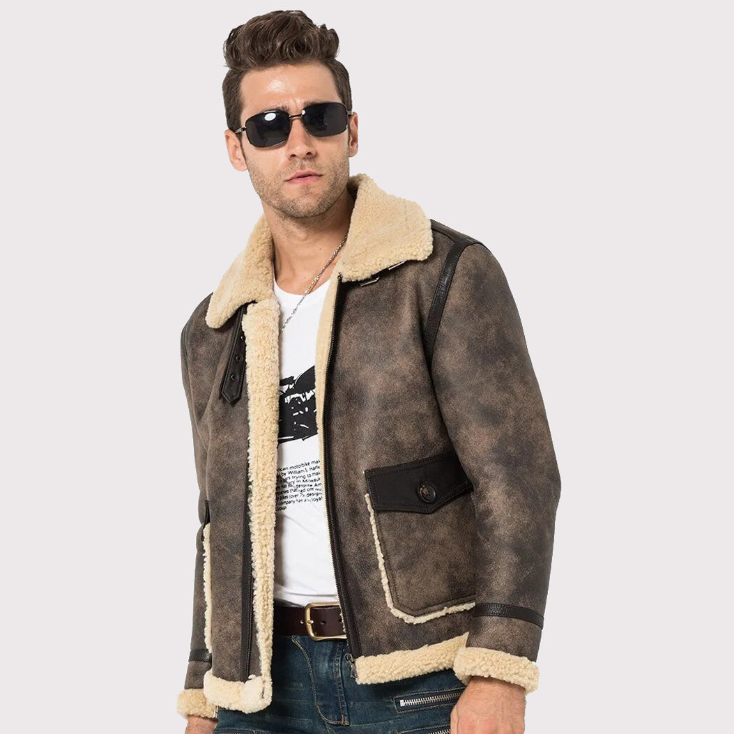 Men's B-3 Bomber Shearling Flight Aviator Jacket - AMSEL LEATHERS