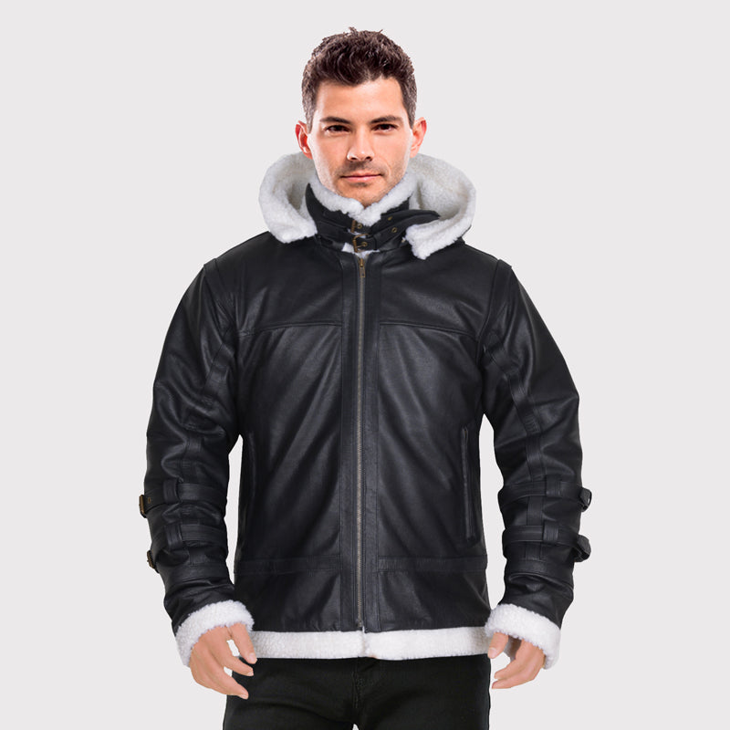 Men's B3 Bomber Shearling Hoodie Jacket - AMSEL LEATHERS