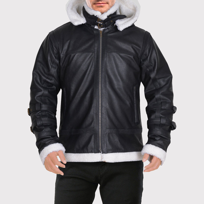 Men's B3 Bomber Shearling Hoodie Jacket - AMSEL LEATHERS