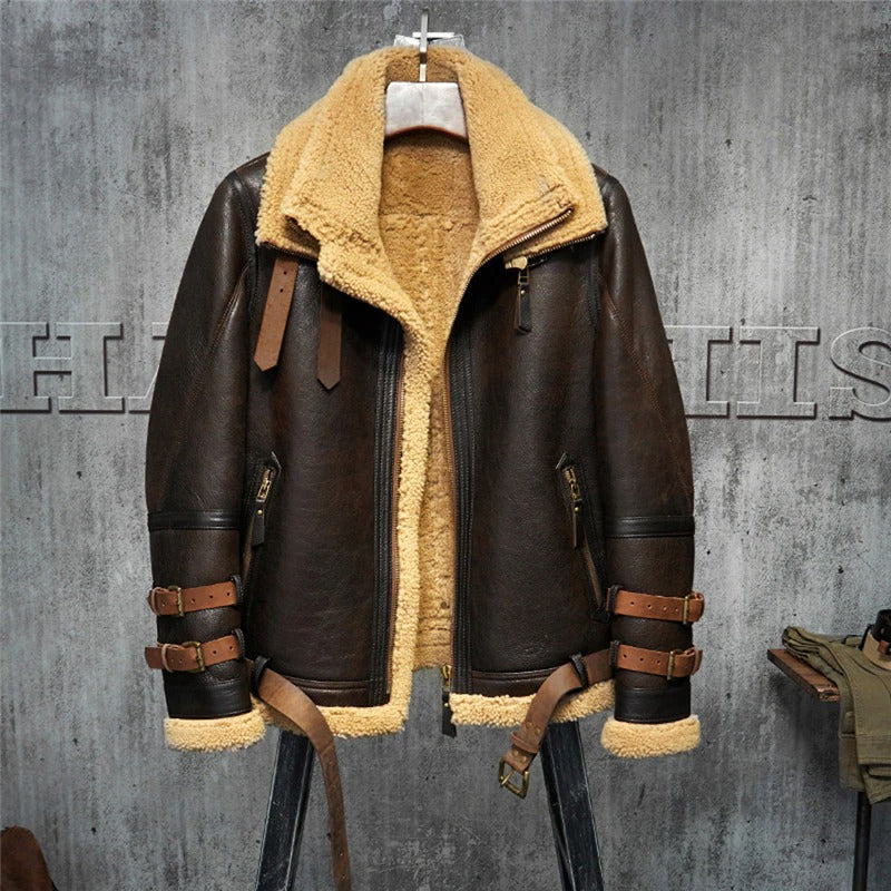 Men's B3 Shearling Flight Jacket - Short Leather Jacket with Fur Coat - AMSEL LEATHERS