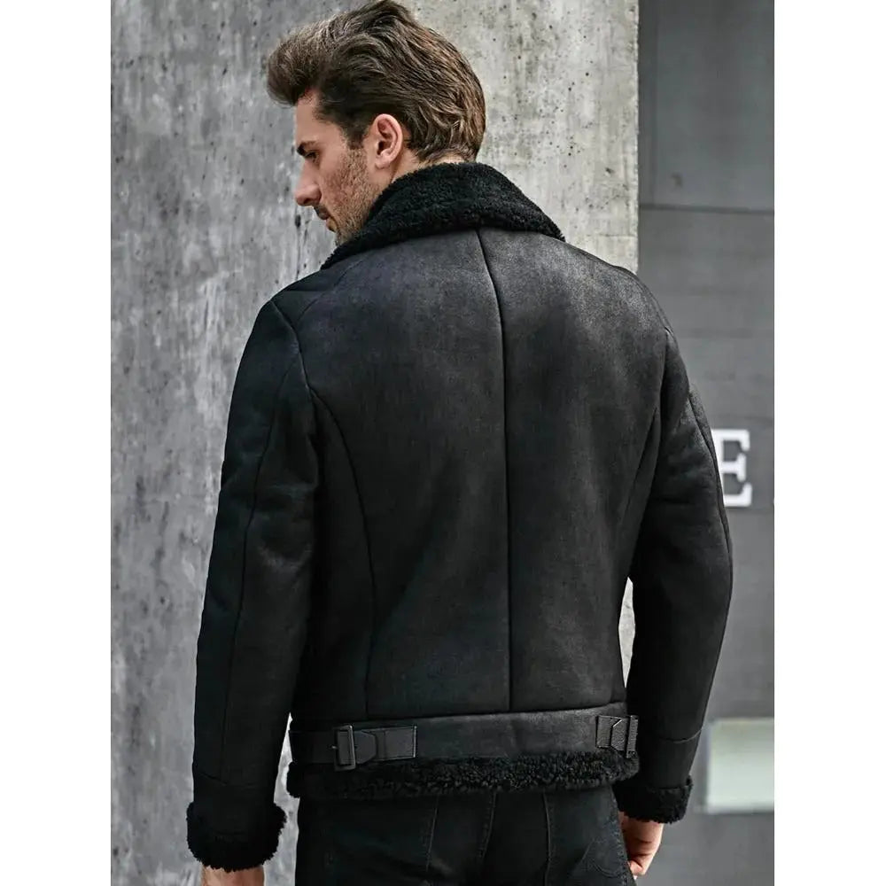 Men's B3 Shearling Turn-down Collar Motorcycle Jacket Amsel Leathers