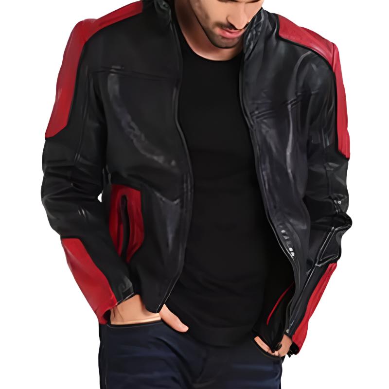 Men's Red and Black New Fashion Biker Jacket - AMSEL LEATHERS