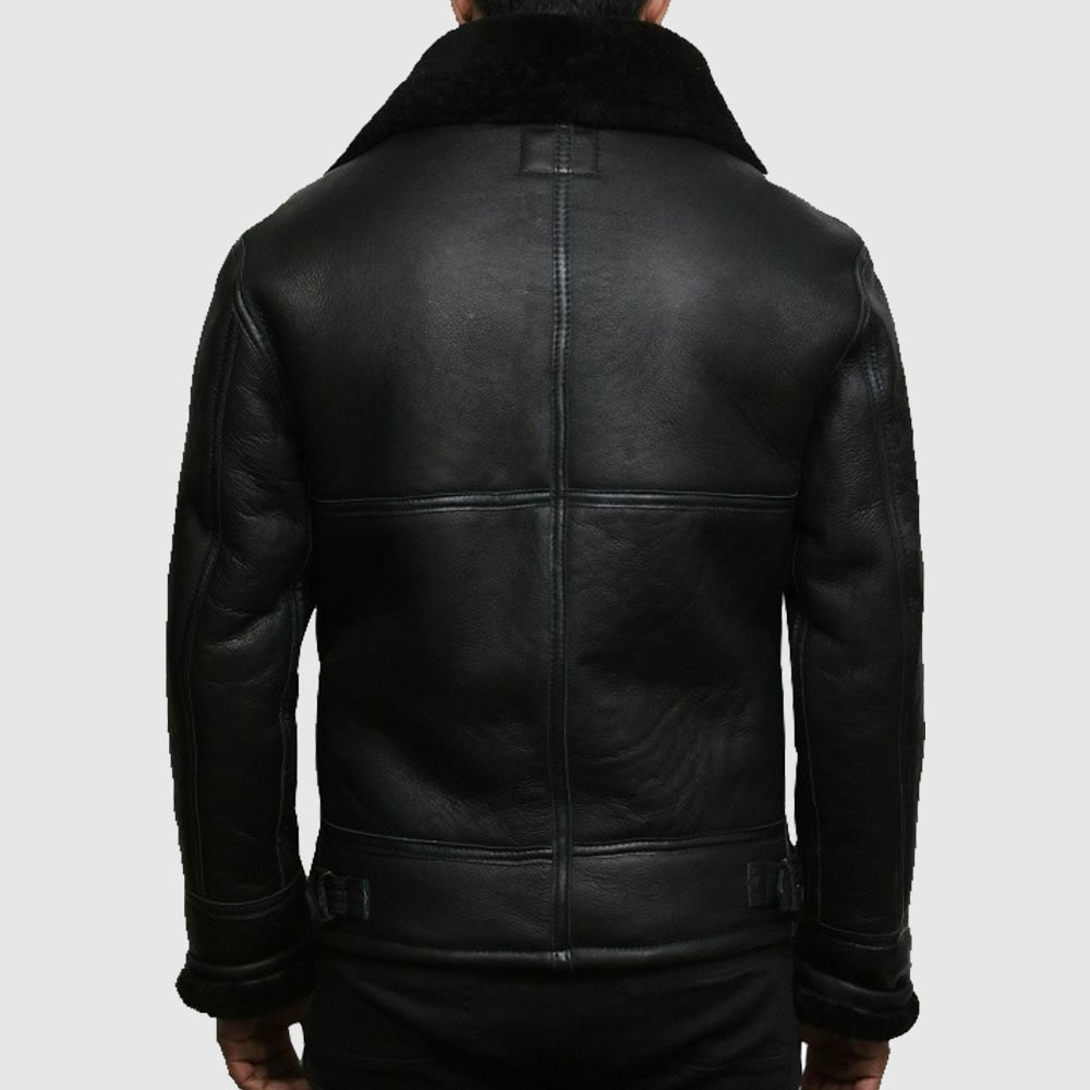 Men's Black Aviator B3 Shearling Sheepskin Leather Jacket - AMSEL LEATHERS