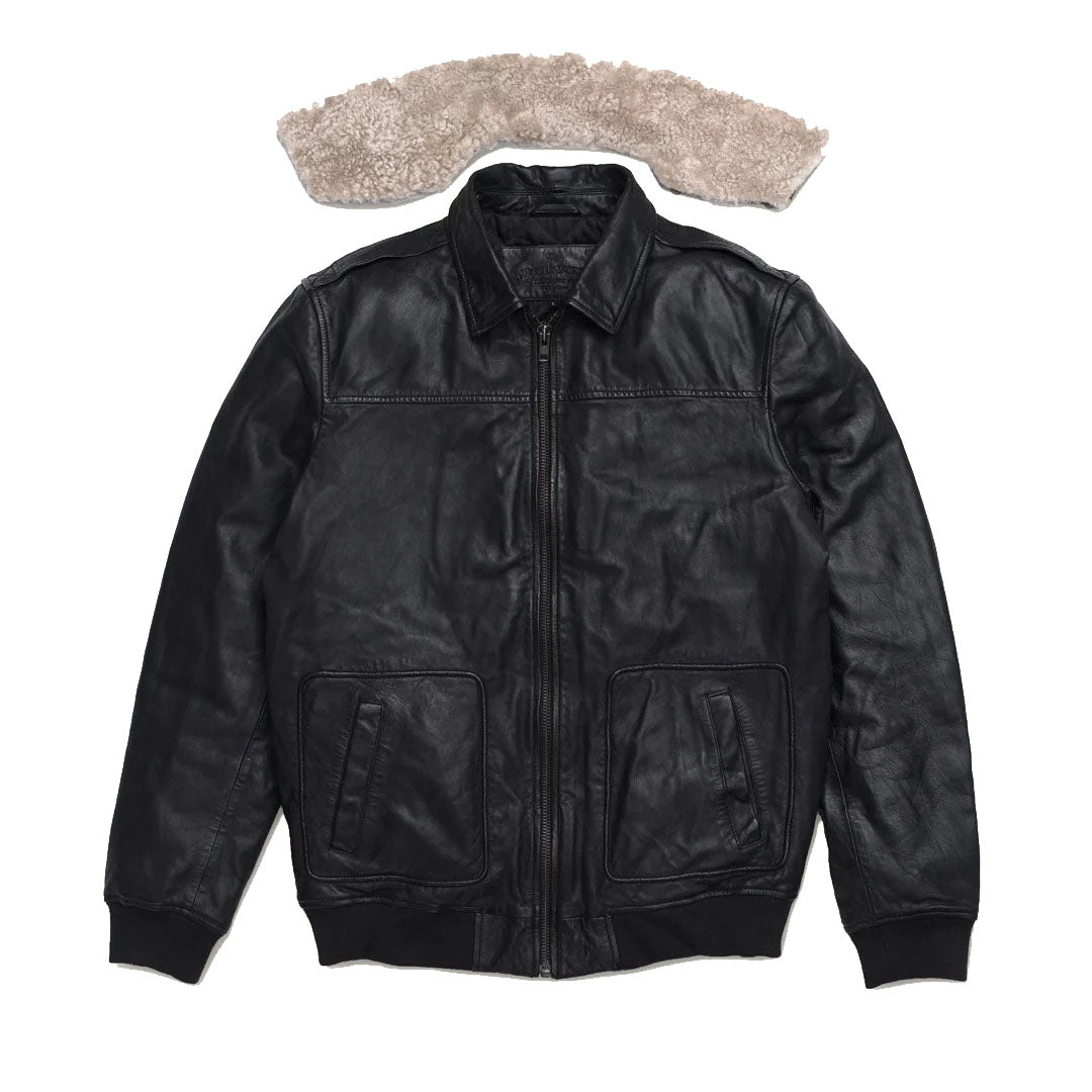 Men's Black Aviator Sheepskin Leather Bomber Jacket - AMSEL LEATHERS