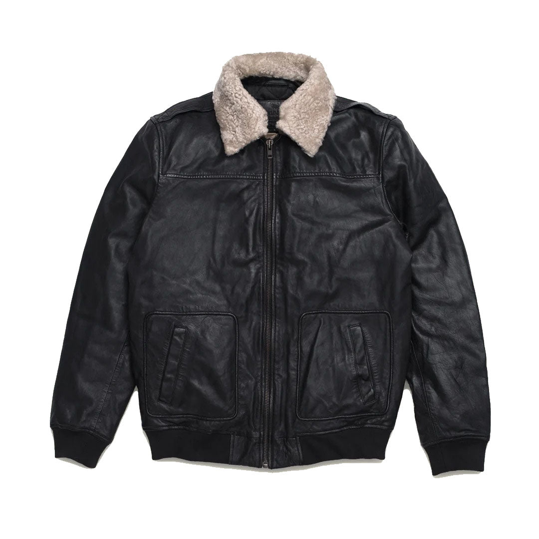 Men's Black Aviator Sheepskin Leather Bomber Jacket - AMSEL LEATHERS