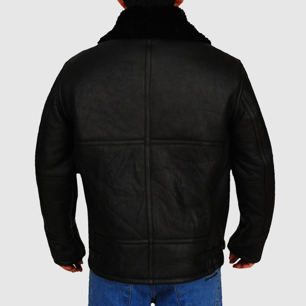 Black Sheepskin B3 Aviator Bomber Jacket for Men - AMSEL LEATHERS