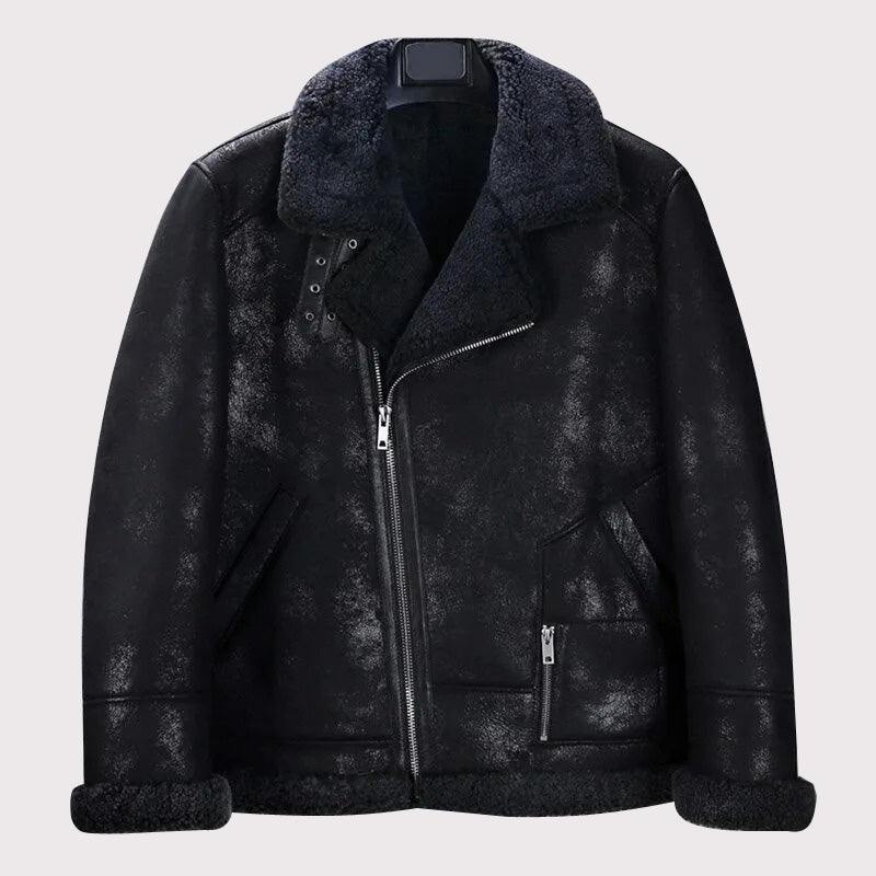 Men's Black B3 Shearling Motorcycle Jacket - AMSEL LEATHERS