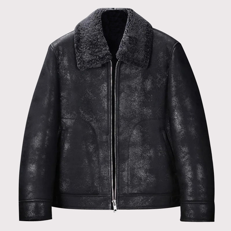 Men's Black B3 Shearling Short Winter Jacket - AMSEL LEATHERS