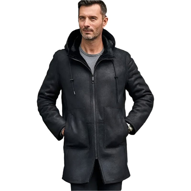 Men's Black B7 Bomber Shearling Leather Coat - AMSEL LEATHERS