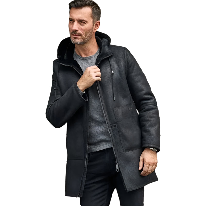 Men's Black B7 Bomber Shearling Leather Coat - AMSEL LEATHERS