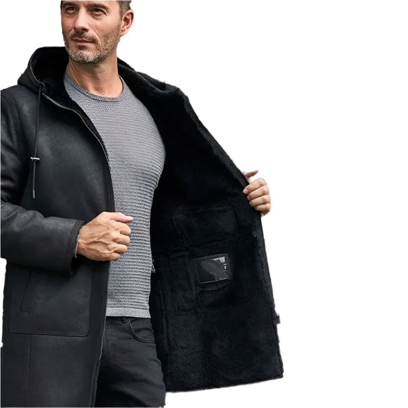 Men's Black B7 Bomber Shearling Leather Coat - AMSEL LEATHERS