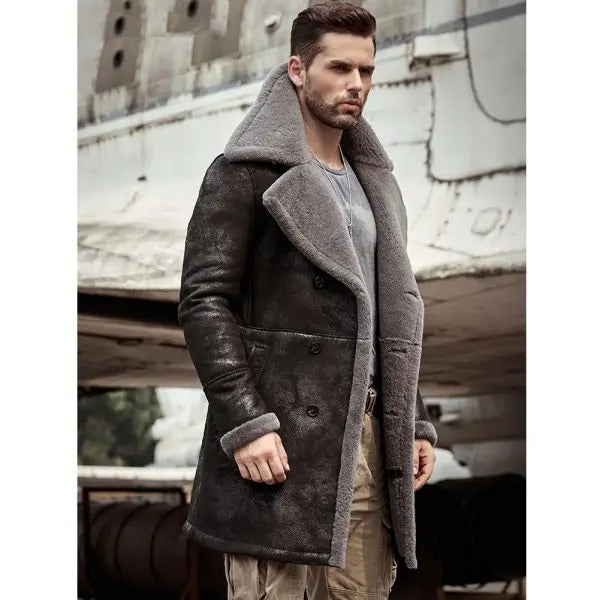 Men's Black B7 Shearling Leather Coat - AMSEL LEATHERS