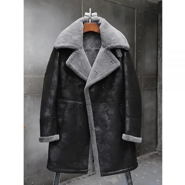 Men's Black B7 Shearling Leather Coat - AMSEL LEATHERS