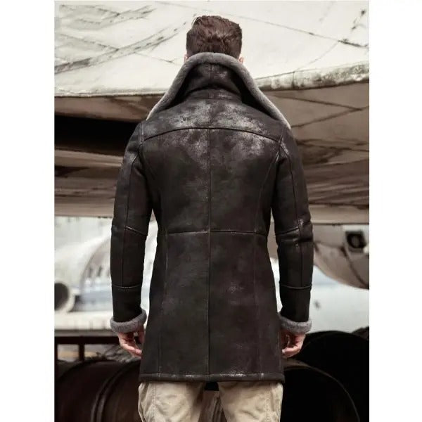 Men's Black B7 Shearling Leather Coat - AMSEL LEATHERS