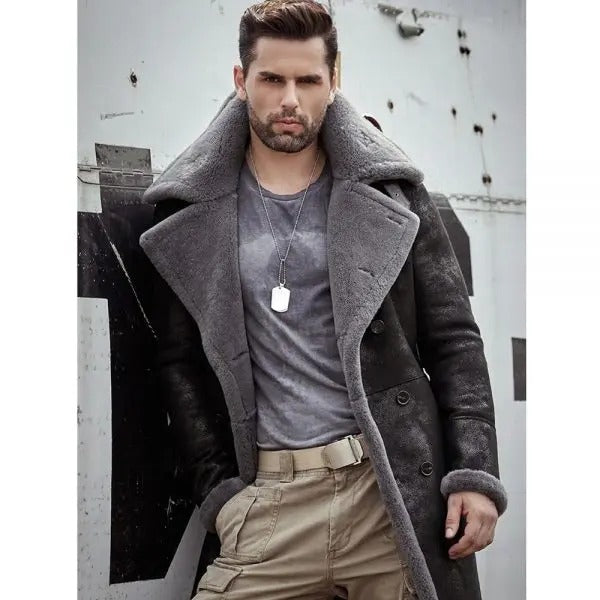 Men's Black B7 Shearling Leather Coat - AMSEL LEATHERS